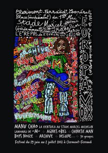 la superbe affiche du festival réalisé par Robert Combas, figure majeur de l'art contemporain français